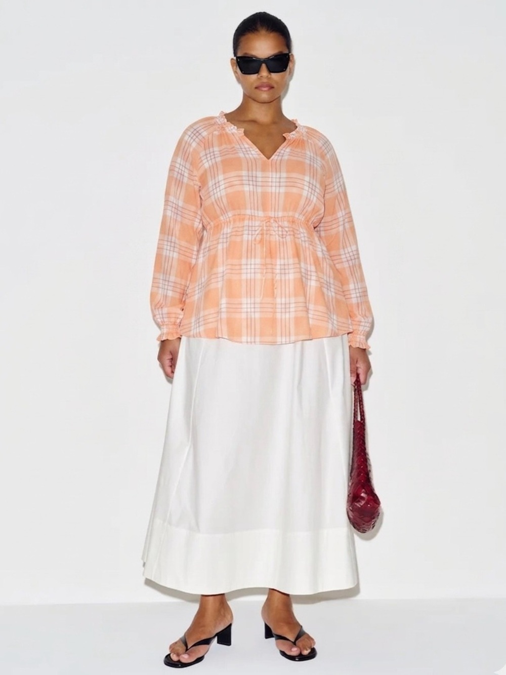 Torrid NWT Orange Plaid Peasant Tunic Top Plus Size 4X Preppy Feminine Beachy